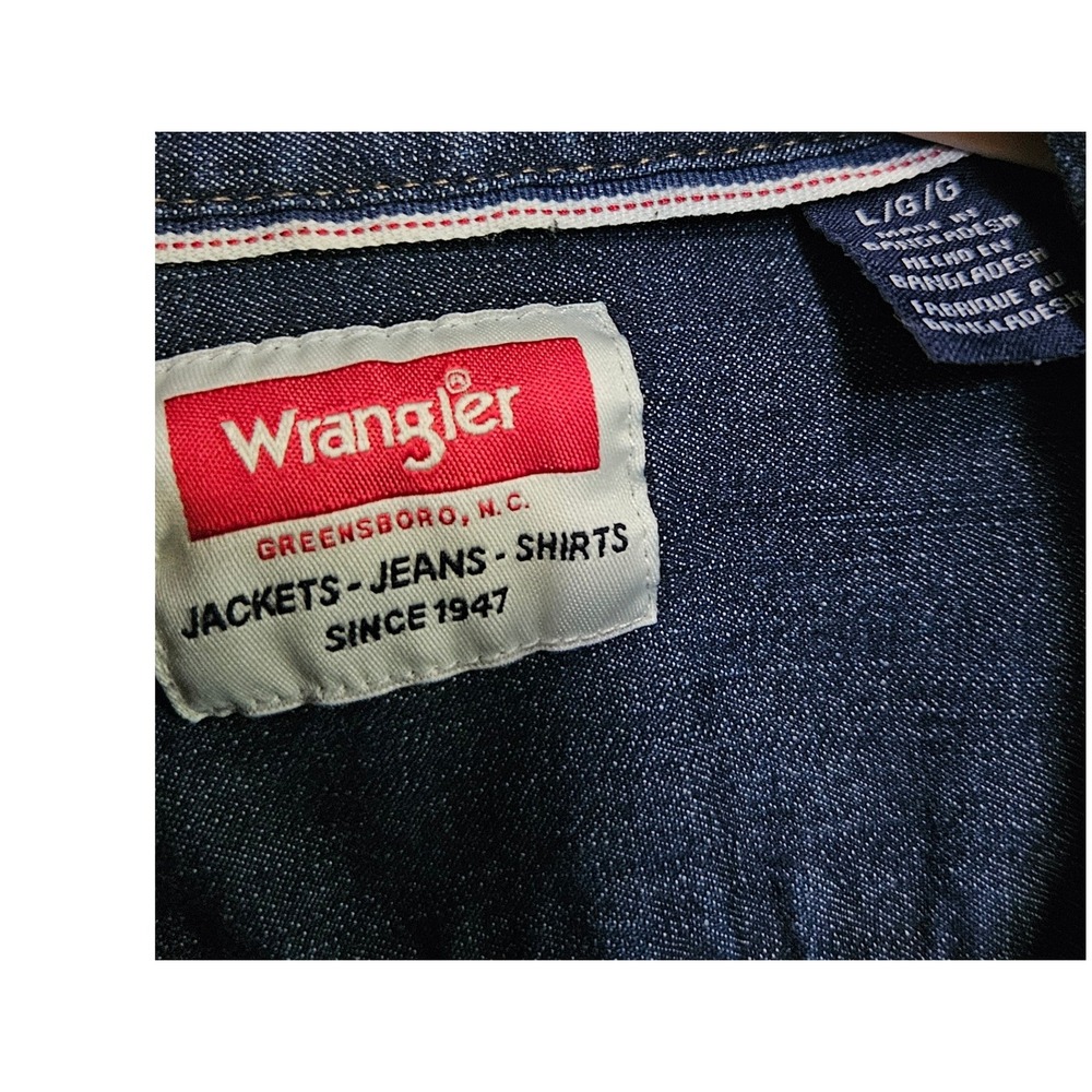Wrangler Mens Dark Wash Denim Western Pearl Snap Long Sleeve Shirt Large L y2k - Picture 2 of 5